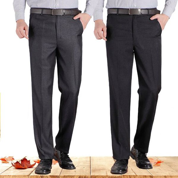 Hosen Hohe Quanlity Herren Anzughose Casual Schwarz Business Hosen Männliche Mittlere Volle Länge Soft Trim Hose Normal Gerade Schwarz Grau