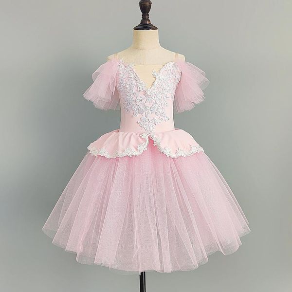 Stage Wear Gonna da balletto per bambini Lunga rosa Principessa Garza Bambini adulti Classico Lago dei cigni Tutu Costumi di gruppo