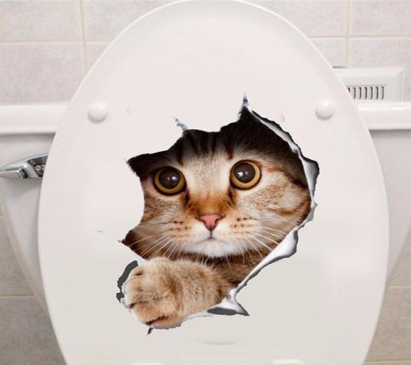 Wasserdicht Katze Hund 3D Wand Aufkleber Loch Ansicht Badezimmer Toilette Wohnzimmer Home Decor Aufkleber Poster Hintergrund Wand Aufkleber 1989435