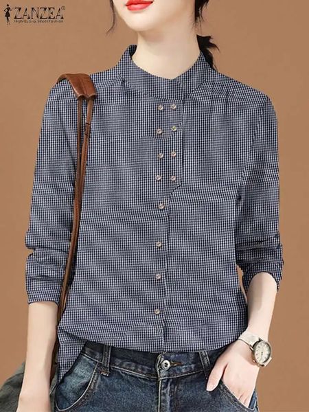 ZANZEA, винтажная блузка в китайском стиле, офисная рубашка с длинным рукавом, модная осенняя женская двубортная рубашка, повседневная рубашка большого размера, Blusa 240223