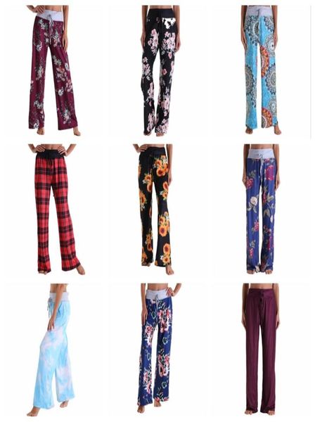 Calças de perna larga calças florais flores palazzo capris camo xadrez listra lisa elástica fitness yoga calças senhora esporte solto longo pan8713736