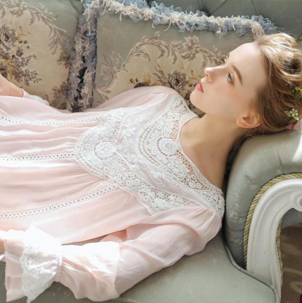 Prinzessin Court Nachthemd Baumwolle Vintage Royal Soft Nachthemd Spitze Elegantes Schlafkleid Lotusblatt Sweet Home Wear Braut Frauen Y20048244753