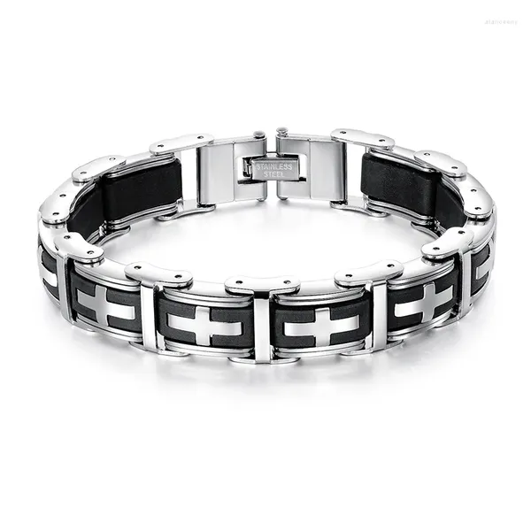 Link pulseiras na moda retro cruz de aço inoxidável pulseira masculina cristão vintage hiphop masculino mão pulseira rock moda religiosa