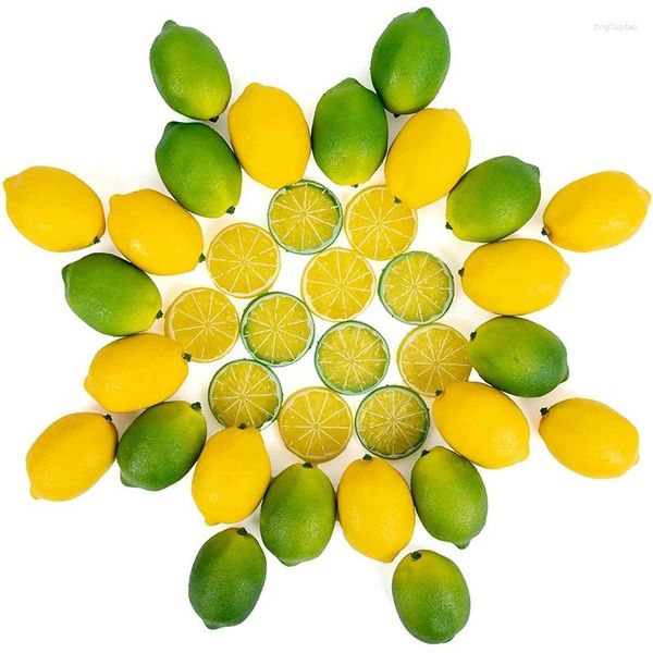 Set mit dekorativen Blumen, künstlichen Zitronen, Limetten und Scheiben – Packung mit 36 künstlichen Zitrusfrüchten, künstliche Dekorationen für die Küche zu Hause