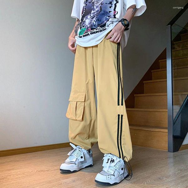 Pantaloni da uomo estivi kaki gamba larga hip hop tasche larghe oversize vita elastica pantaloni cargo moda dritti uomo