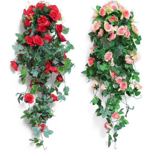 Flores decorativas grinaldas planta artificial rosa videira de seda decoração para casa acessórios sala escritório palco casamento mariage pendurado cesta de 2024304