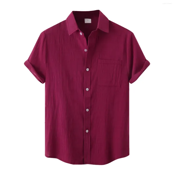 Camisas casuais masculinas mens na moda algodão linho manga curta topo cor sólida lapela botão solto ajuste blusas havaiana conforto túnica