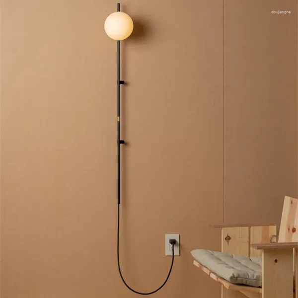 Lâmpada de parede Nordic Long Light Vintage com Plug Preto Design Cabeceira Quarto Sala de Leitura Decoração Café Luzes