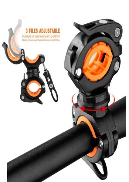 360 rotação de suporte de luz da bicicleta braçadeira tocha clipe em dois sentidos com junta de borracha antiderrapante peças sobressalentes da bicicleta 6650808