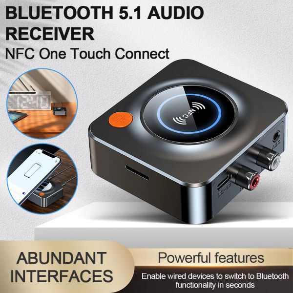 Lautsprecher Bluetooth 5.1 Audio-Receiver Wireless-Adapter Musik-Receiver 3,5 mm AUX NFC auf RCA-Buchse Audio-Adapter für TV-Auto-PC-Lautsprecher