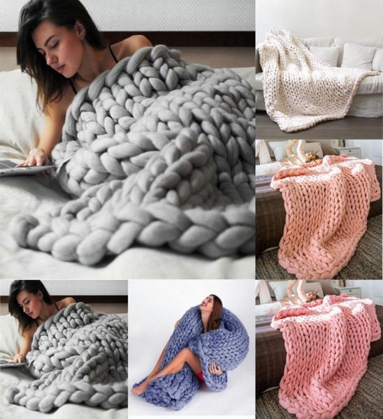 80100cm linha grossa macia fio gigante cobertor de malha mão tecelagem pogal adereços cobertores crochê linho macio tricô cobertores3616757