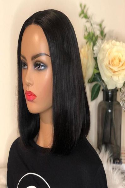 13x6 perucas frontais do laço curto bob em linha reta perucas do laço do cabelo humano para preto pré arrancado com cabelo do bebê natural black3175880