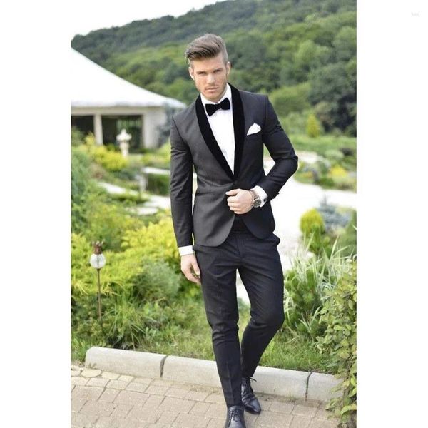 Ternos masculinos preto xale lapela único breasted senhores conjunto completo comprimento regular design 2 peça jaqueta calças formal tenro