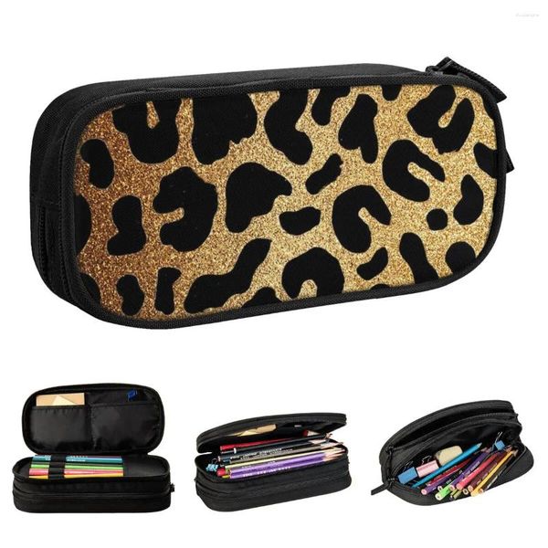 Блестящие леопардовые пеналы, забавная коробка для ручек Tiger King, сумка для девочек и мальчиков, большая вместимость, школьные пеналы на молнии