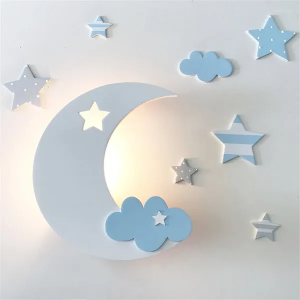 Lâmpadas de parede dos desenhos animados lua estrela nuvens lâmpada quarto infantil decoração luzes de ferro luminárias e27