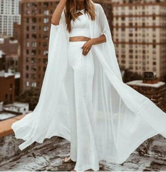 2019 moda nova capa de casamento branco marfim chiffon longo até o chão jaqueta xale de noiva acessórios feitos sob medida jaquetas de noiva 7839541