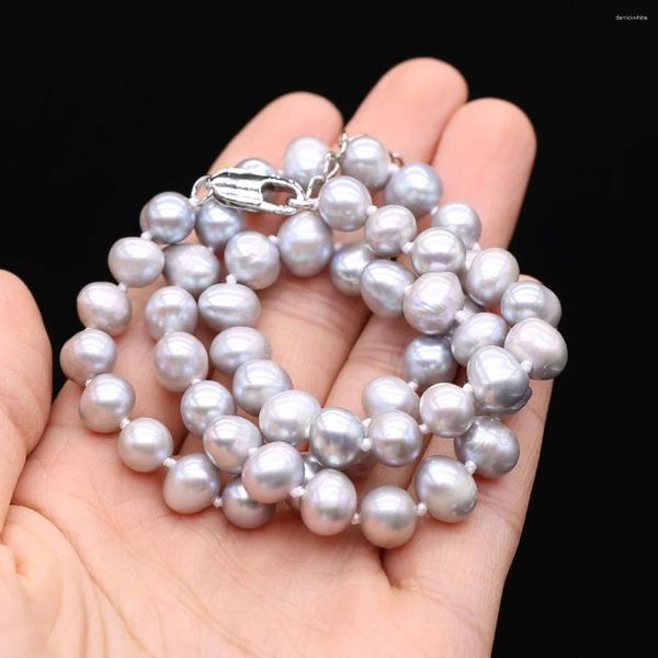 Anhänger Halsketten Natürliche Süßwasser Perle Unregelmäßige Runde Grau Perlen 8-9mm DIY Für Frauen Luxus Qualität Liebe Hochzeit schmuck 45 cm