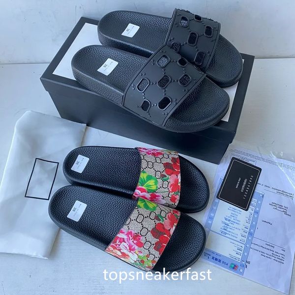 Designer slides chinelos mulheres homem sandálias apartamentos de couro real flip flop soled tigre abelha impressão verão na moda borracha macia sola causal praia chinelo