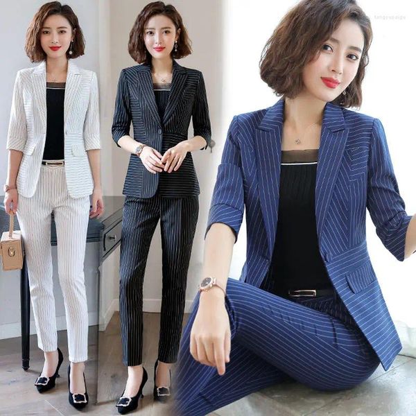 Pantaloni a due pezzi da donna Set blazer vintage Giacca monopetto Gonna a tubino/pantaloni 2 pezzi Casual Allentato Moda Abbigliamento da ufficio Completo da donna