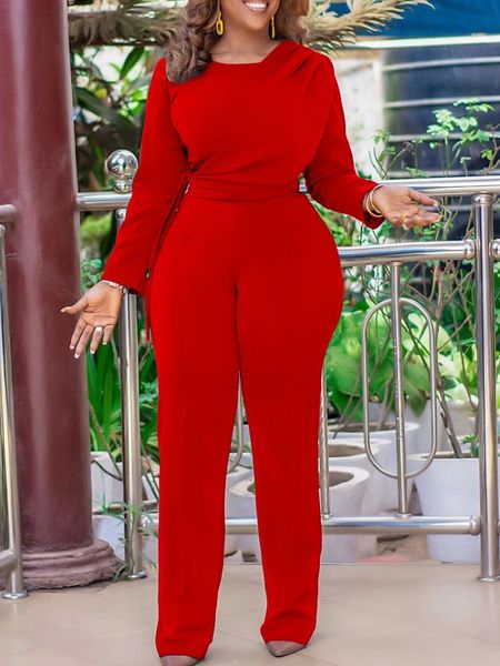 Macacão feminino manga longa cintura alta magro ajuste senhoras macacão vermelho africano elegante elegante tamanho grande macacão outono 240304
