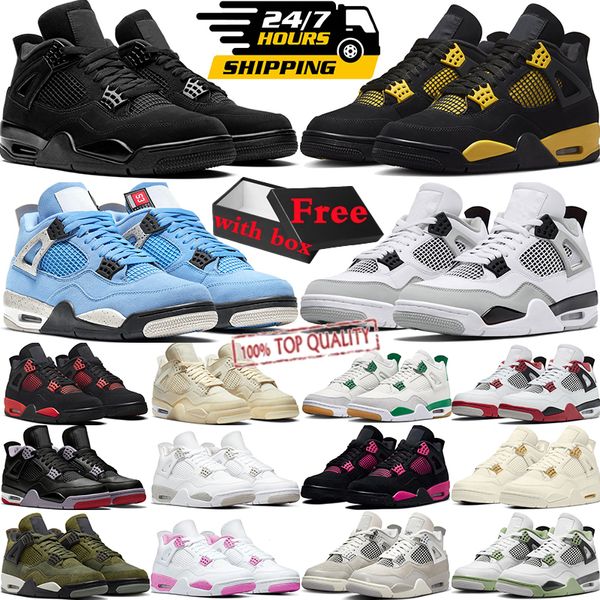 Mit Box Military Black Cat 4s Basketballschuhe 4 Bred Reimagined University Blue Sail Red Cement Yellow Thunder White Pink Oreo Pine Green Mens Women Sports Sneakers