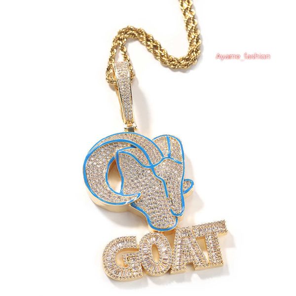 Animal 2024 Design personalizzato Gioielli da uomo Hip Hop di lusso di alta qualità Oro 18 carati Argento sterling 925 Ice Out Vvs Moissanite Testa di capra con diamanti Collana con pendente a forma di lettera