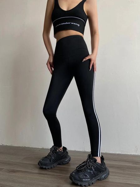 Calças femininas skinny listradas yoga leggings respirável secagem rápida nude sensação casual esportes sexy alta estiramento