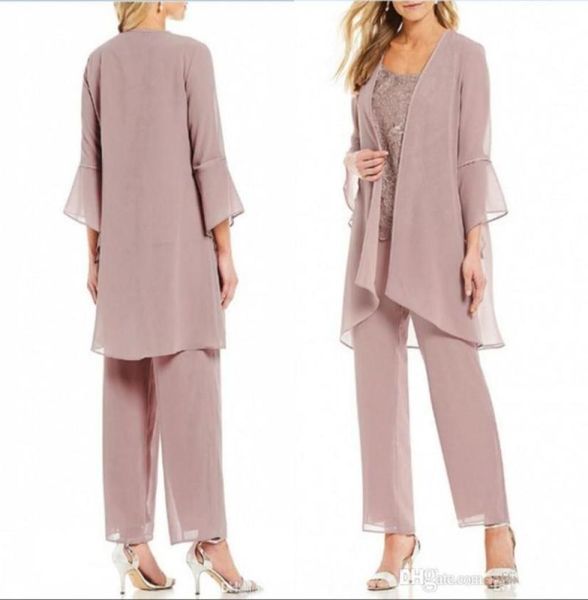 Pantaloni rosa rosa per la madre della sposa, abiti in chiffon per la madre della sposa con giacca da donna per la festa nuziale, abiti da sera da sposa4829082