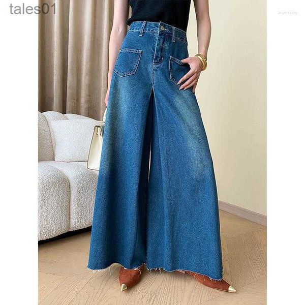 Calças jeans femininas cintura larga perna larga palazzo calças jeans elegante outono inverno 240304