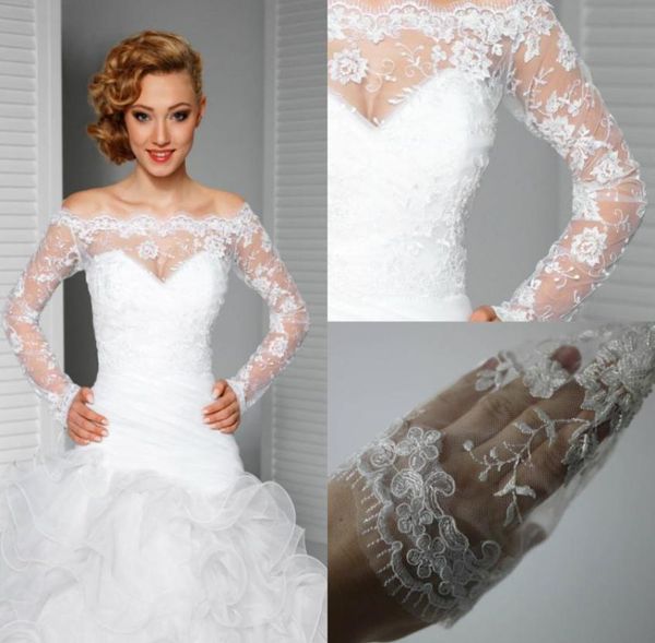 2018 Elegante giacca bolero in pizzo con spalle scoperte Illusion Giacche con bottoni ricoperti Coprispalle da sposa Involucri da sposa Accessori per abiti da sposa Sh9880801