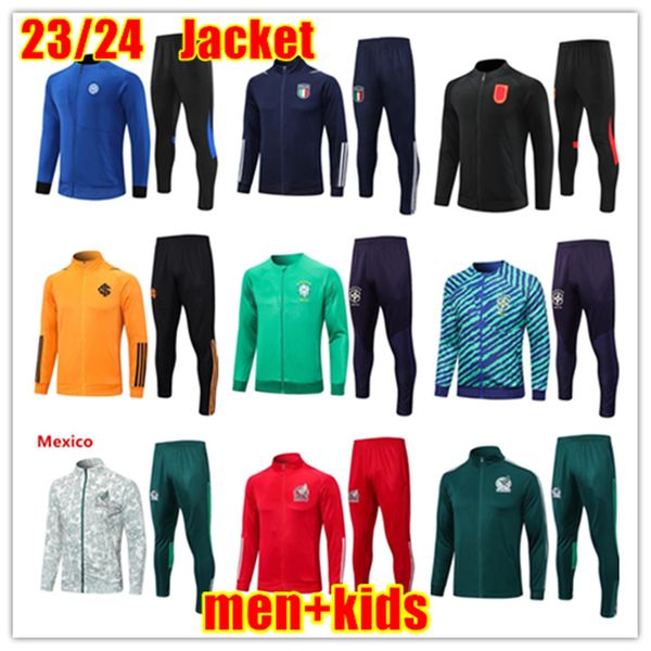 22 23 Novo Nacional de Futebol Wear Fatos Homens e Crianças Jaqueta 22/23 Italia Branco Full Zip Jacket Set BrazilS Portugal Jaqueta de Manga Longa Jogging Sportswear