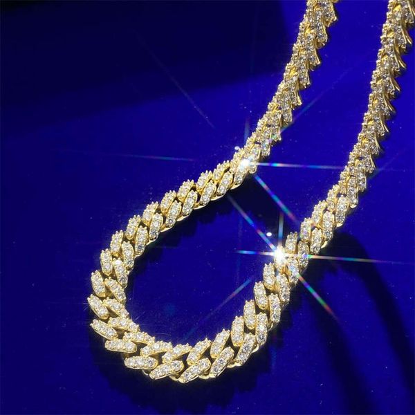 Hip hop 925 prata esterlina ouro gelado diamantes gargantilhas colar micro pave vvs moissanite miami cubana link chain masculino