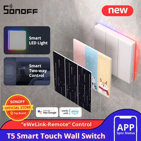 Controle SONOFF T5 WiFi Smart Touch Wall Switch Substituível Switch Cover Wireless eWeLink APP / Voice Controle Remoto via Alexa Google Home