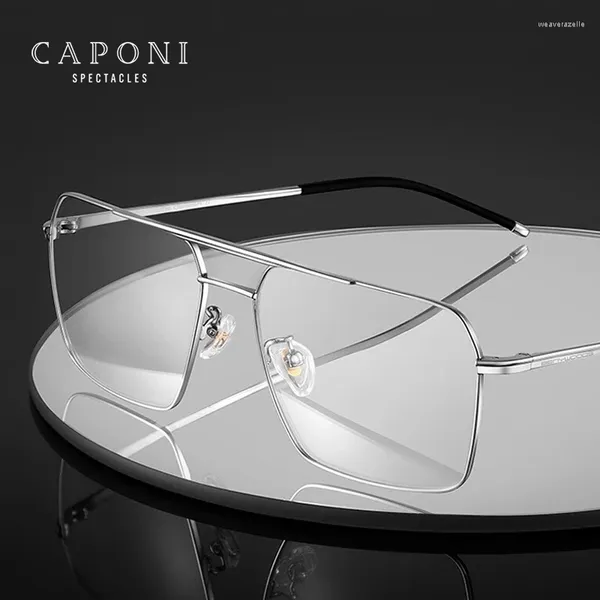 Солнцезащитные очки CAPONI, классическая квадратная оправа для очков для мужчин, титановый сплав, синий свет, блокирующий супервес, JF8386