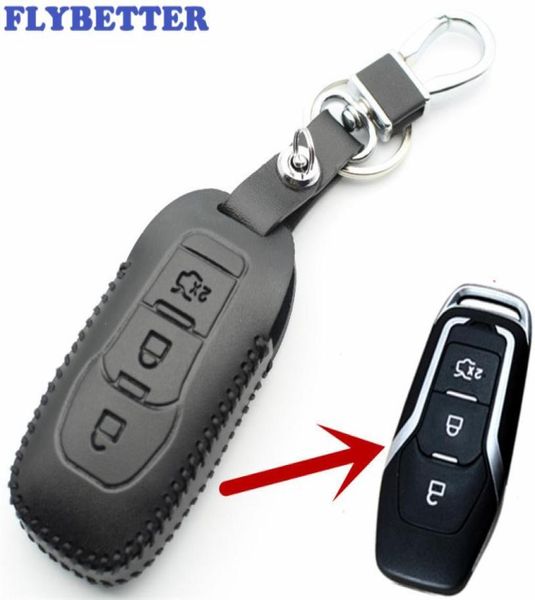 Чехол для смарт-ключа FLYBETTER из натуральной кожи с 3 кнопками для Ford New Mondeo20TEdge Mustang, Стайлинг автомобиля L22072614857
