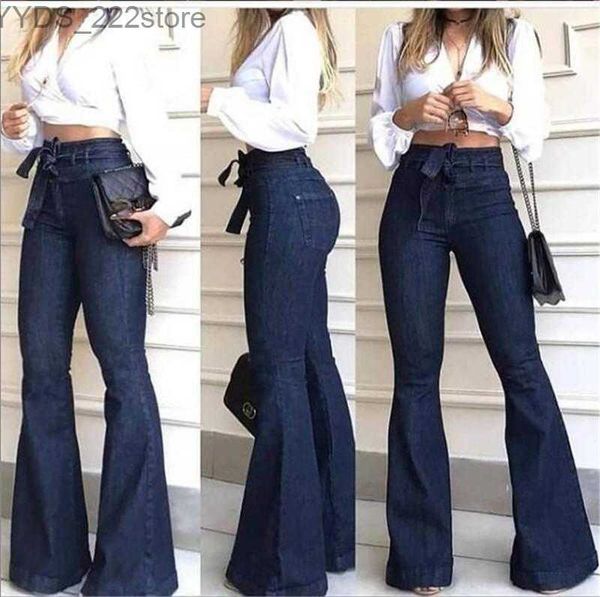 Jeans Hohe Taille Jeans Herbst Feste Denim Flare Straße Hot Wide Flare Jeans Weibliche Sexy Damen Schlaghose 240304