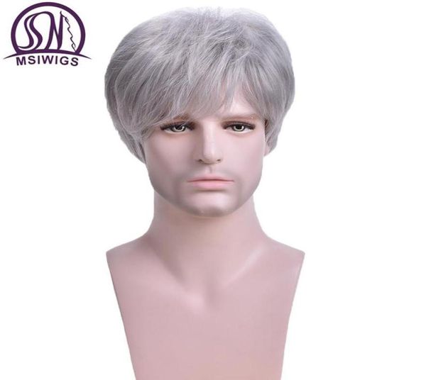 Perucas sintéticas msiwigs curto prata cinza peruca cabelo dos homens idosos em linha reta para o branco envelhecido color7985796