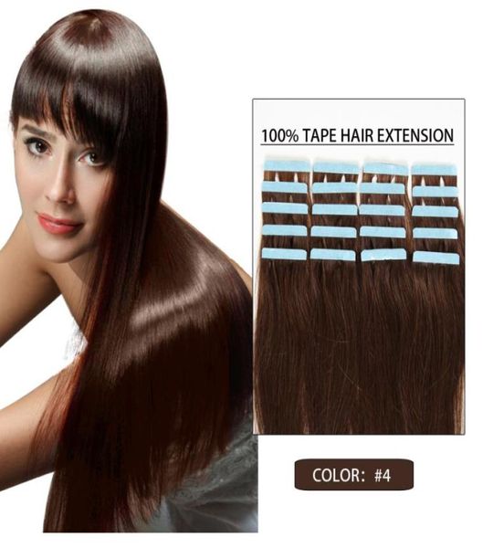 Extensões de cabelo de tramas de pele de 4 graus 100 fita de cabelo real em extensões de cabelo reais 1624 polegadas 3050g6930123