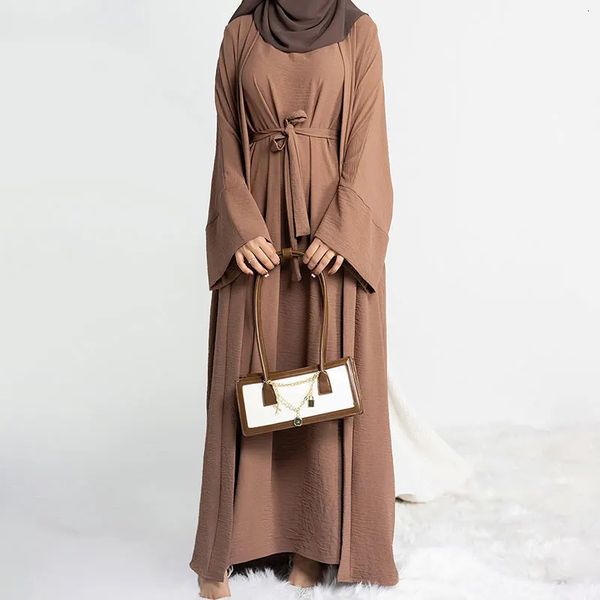 Abito lungo Abaya a 2 pezzi per donna Ramadan Jazz Crepe Abbigliamento islamico Abito Hijab Dubai Abito turco Caftano per feste Set musulmano 240222