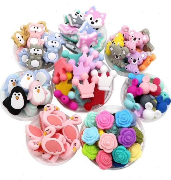 5 pçs bpa silicone mordedor contas animais dos desenhos animados pequena haste diy dentição colar de grau alimentício bebê shower6462626