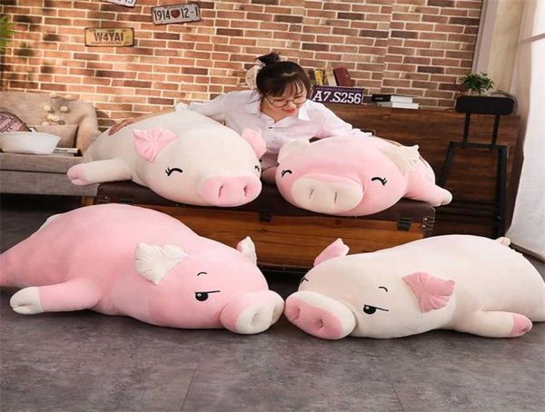 40 110cm Squishy Pig Stuffed Doll Deitado Plush Piggy Toy WhitePink Animais Soft Plushie Cobertor Aquecedor de Mão Crianças Presente Confortante 26691369