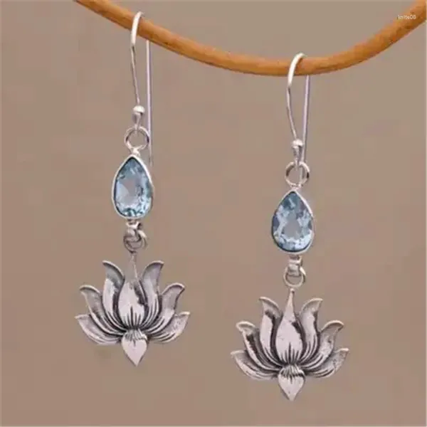 Baumeln Ohrringe Weibliche Lotus Blume Charme Blau Wasser Tropfen Für Frauen Silber Farbe Hochzeit Ohrring Paar Geschenke Großhandel