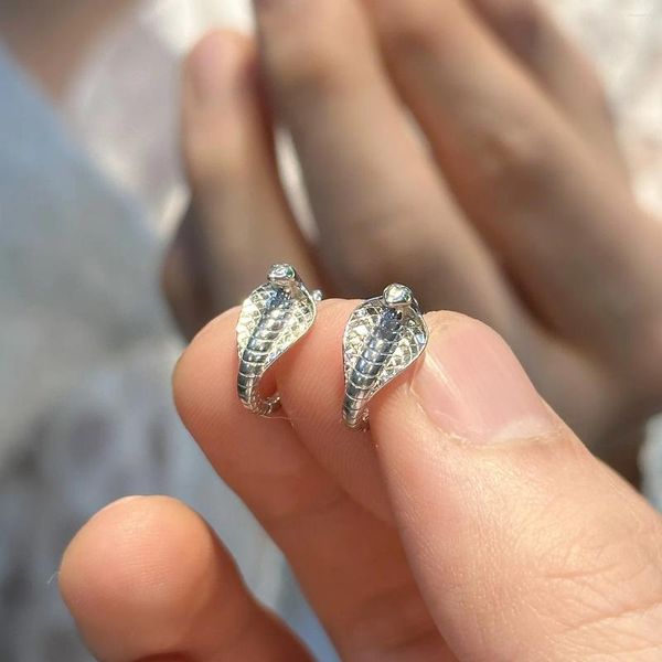 Orecchini a bottone in vero argento sterling 925 con clip a forma di serpente su gioielli carini per donne uomini unisex