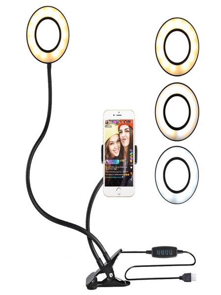 Vendita di luce ad anello per selfie con supporto per cellulare per streaming live e luce per fotocamera a LED per trucco con bracci lunghi per iPhone Andro3238147