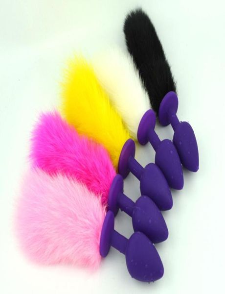 Piccolo sesso Pony Play Toy Silicone Spirale viola Plug anale Bunny Tail Inserti a coste Inserti BDSM Gear Fetish Costume sexy4017605