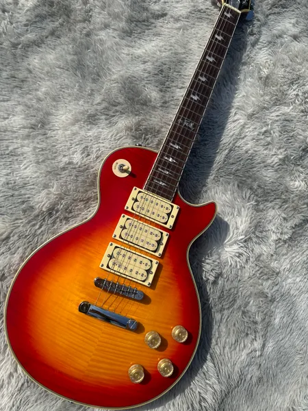 Standard-E-Gitarre, Ace-Gitarre, Silber, Sunrose-Tiger-Muster, individuell verspiegelte Rückseite, Schaft, Lightning-Tasche