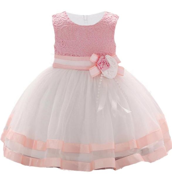 Bambino Bianco Rosa Abito Fiore di pizzo Battesimo Battesimo Vestiti Neonato Kid Ragazze Compleanno Infantile Abiti da festa Principessa Costume1522650