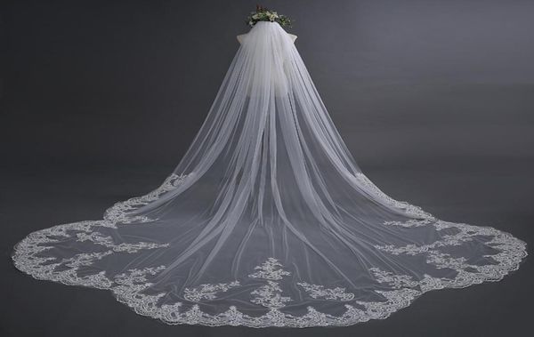 Vendita di lusso Immagine reale Veli da sposa Tre metri Veli lunghi Applique di pizzo Cristalli Cattedrale Lunghezza Velo da sposa economico3995665