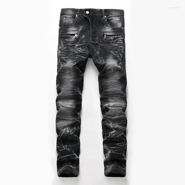 Jeans da uomo Denim europeo e americano Nostalgico motocicletta Regular Fit Dritto Pantaloni alla moda personalizzati Cool Plus Size