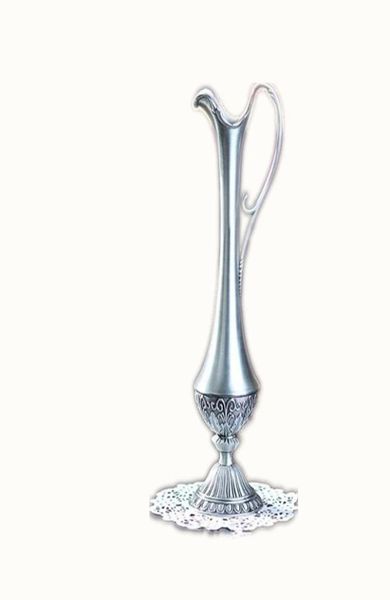 Hochwertige, 26 cm hohe, zinnfarbene Blumenvase aus Metall für die Inneneinrichtung und Raumdekoration9327155